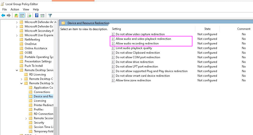 Configuring microphone forwarding for RDP connection. - Image 2