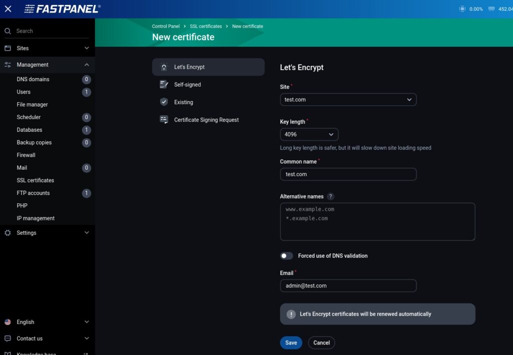 Installing FASTPANEL - Image 5